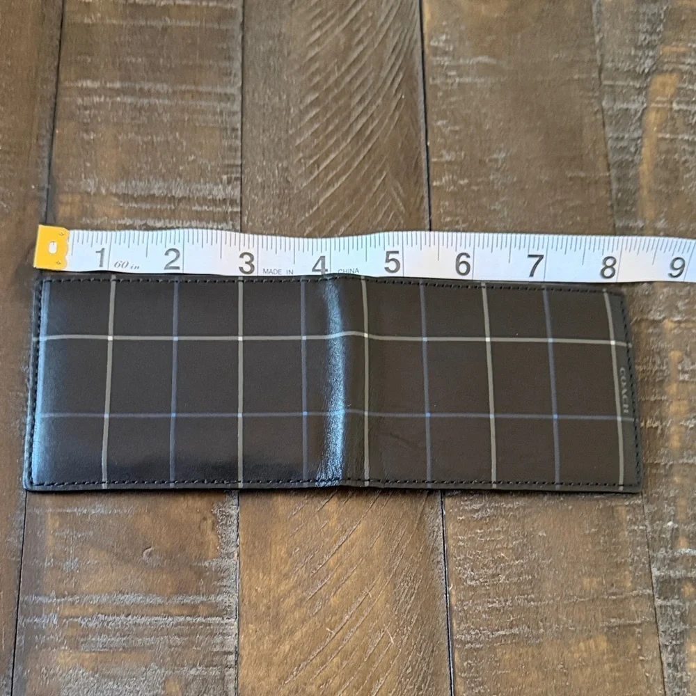 Coach Black and Gray Plaid Leather Card Holder